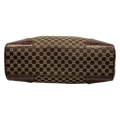 Celine Tote Macadam Pattern Dark Brown Beige Embossed Leather — view 5