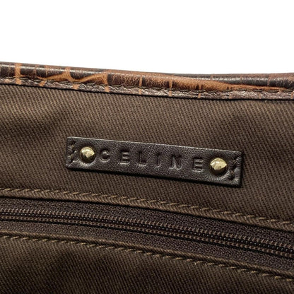 Celine Tote Macadam Pattern Dark Brown Beige Embossed Leather — view 9