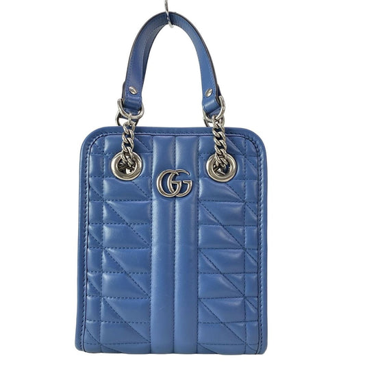 Gucci Tote GG Marmont Blue Chain Handle Mini Bag Quilted Leather