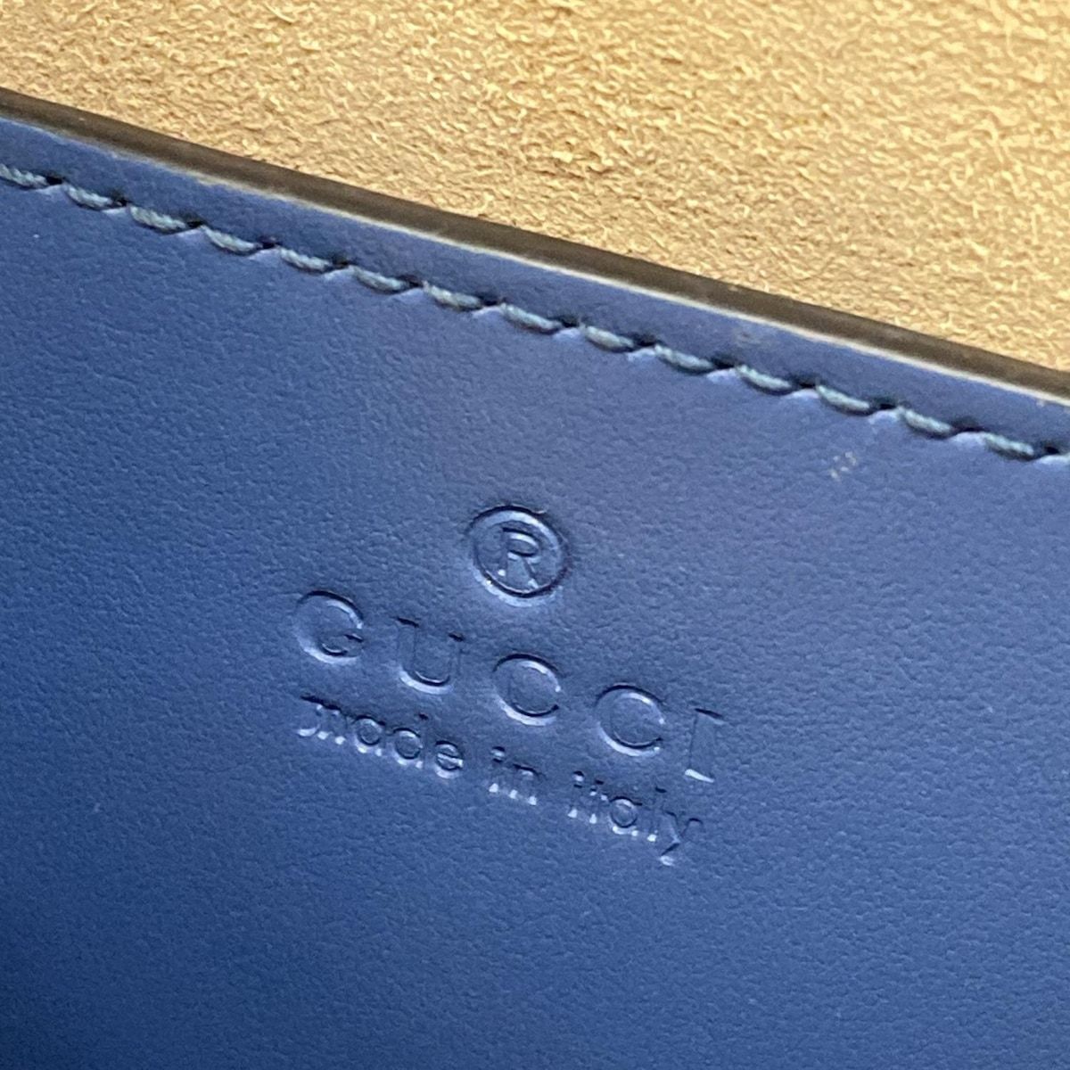 Gucci Tote GG Marmont Blue Chain Handle Mini Bag Quilted Leather — view 9
