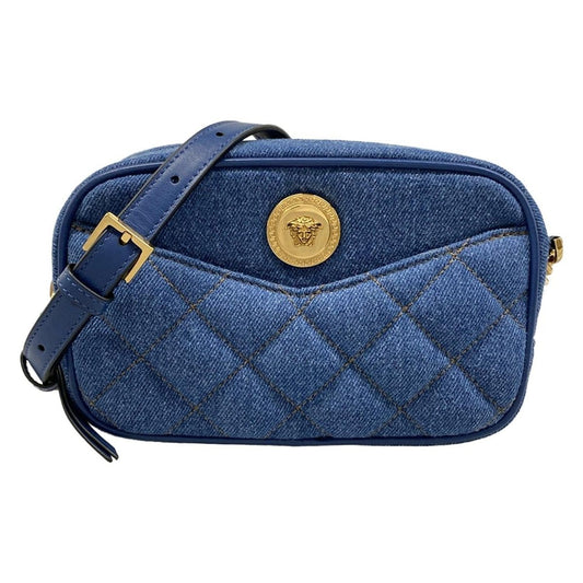 Versace Shoulder Bag Medusa Blue Chain Quilted Leather