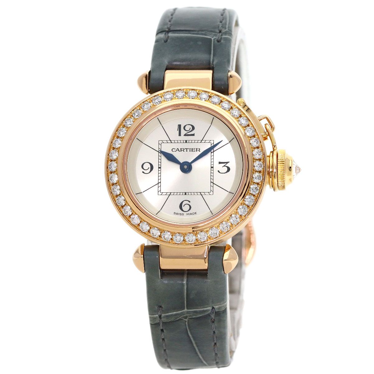 Cartier Miss Pasha Bezel Diamond Watch 18k Pink Gold Leather