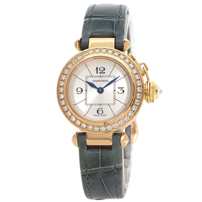 Cartier Miss Pasha Bezel Diamond Watch 18k Pink Gold Leather