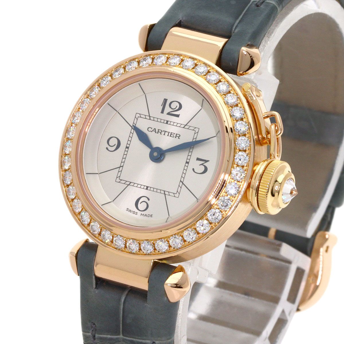 Cartier Miss Pasha Bezel Diamond Watch 18k Pink Gold Leather — view 3