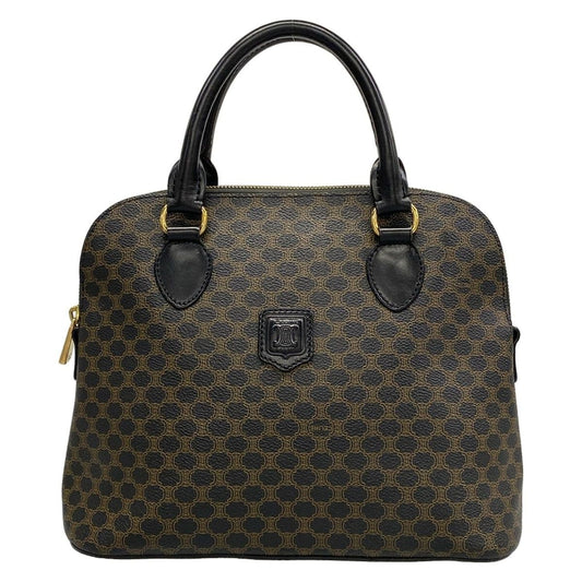 Celine Handbag Macadam Pattern Black Brown Leather