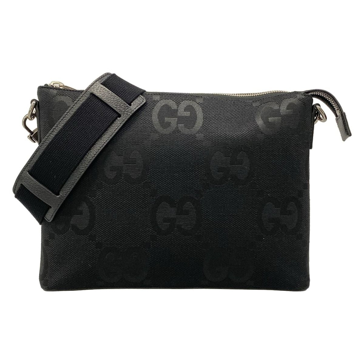 Gucci Shoulder Bag Jumbo GG Black Detachable Strap Leather