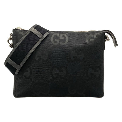 Gucci Shoulder Bag Jumbo GG Black Detachable Strap Leather