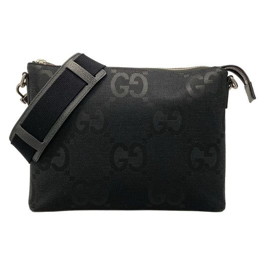 Gucci Shoulder Bag Jumbo GG Black Detachable Strap Leather