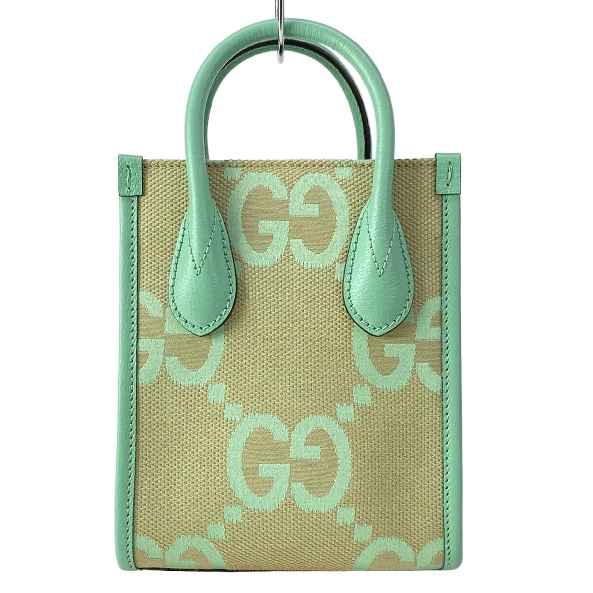 Gucci Tote Jumbo GG Beige Green Mini Bag Leather