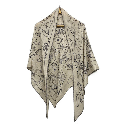 Hermes Shawl Triangle Jean Light Gray Navy Mille ET UN Lapins Cashmere Silk
