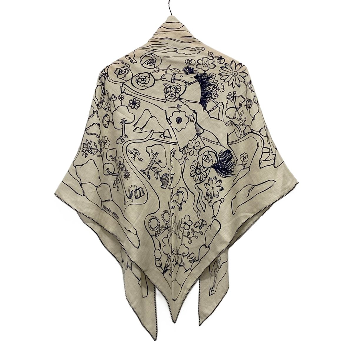 Hermes Shawl Triangle Jean Light Gray Navy Mille ET UN Lapins Cashmere Silk — view 2