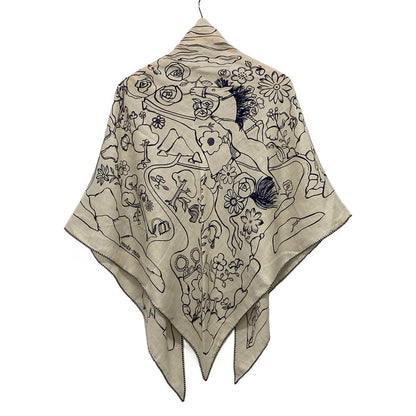 Hermes Shawl Triangle Jean Light Gray Navy Mille ET UN Lapins Cashmere Silk — view 2