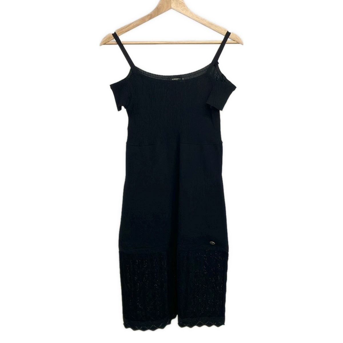 Chanel Dress 38 Black Short Sleeve Knee Length Knit