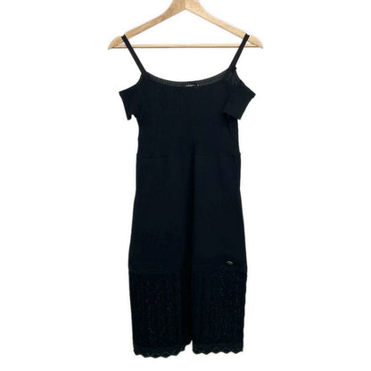 Chanel Dress 38 Black Short Sleeve Knee Length Knit