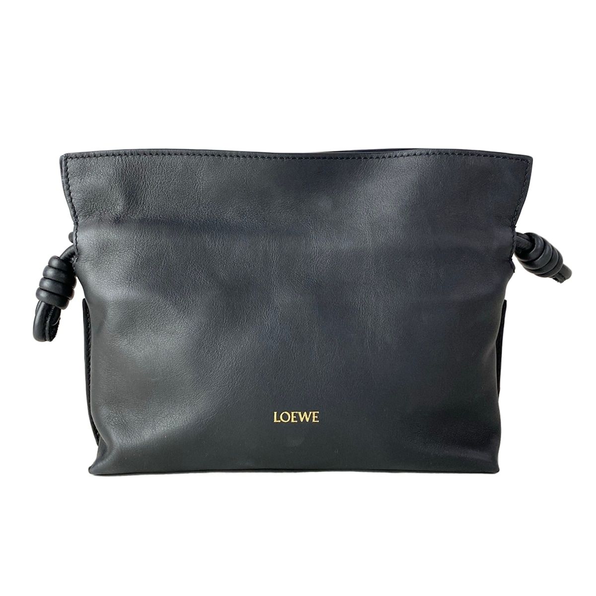 Loewe Clutch Flamenco Mini Black Drawstring Leather