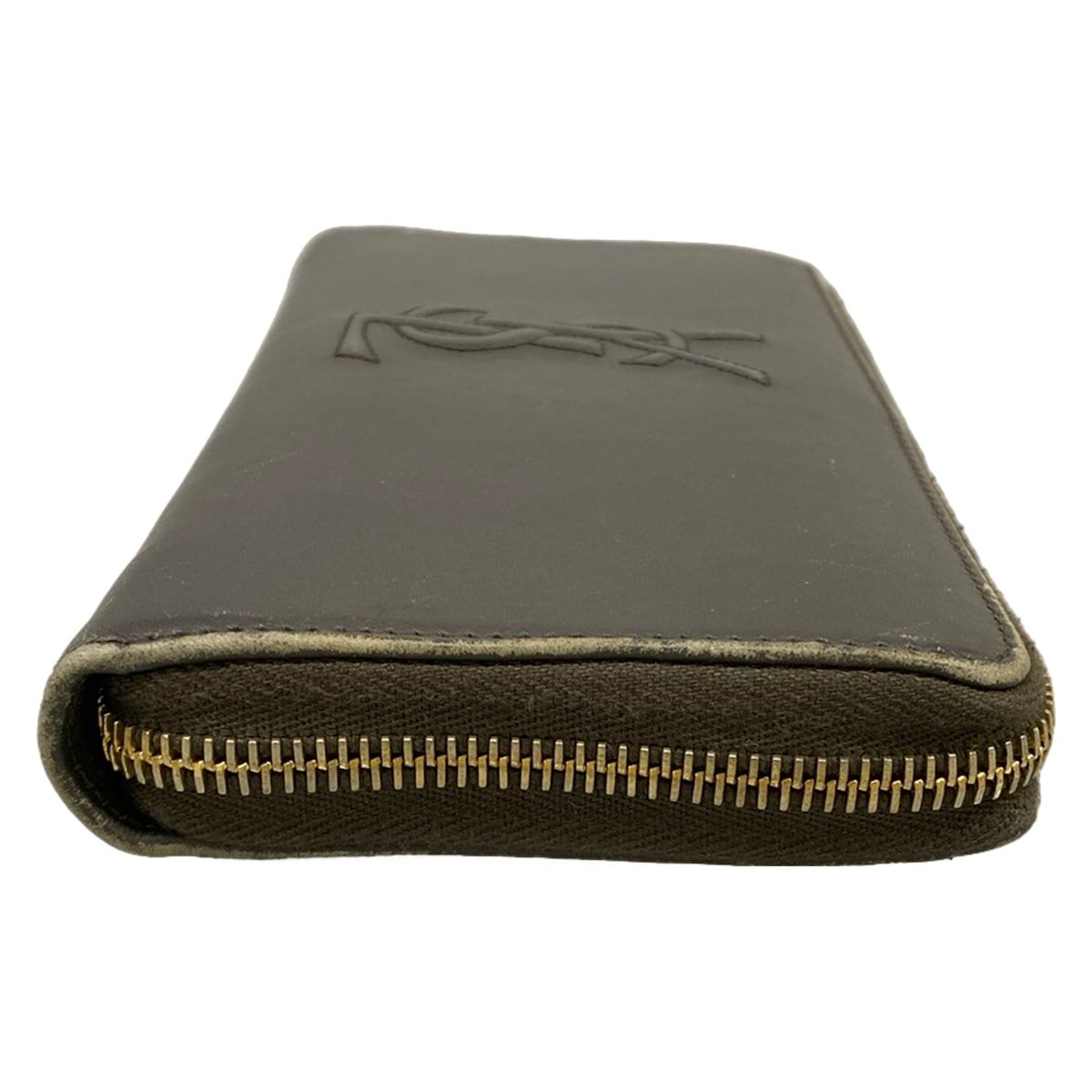 Saint Laurent Yves Rive Gauche Wallet Dark Gray Zip Around Leather — view 8