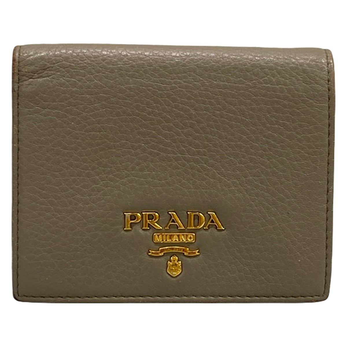 Prada Bifold Wallet Gray Beige Leather