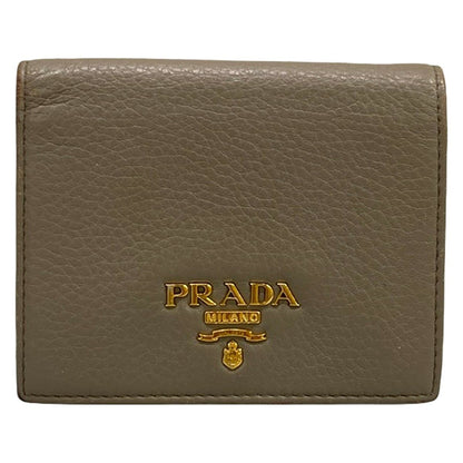 Prada Bifold Wallet Gray Beige Leather