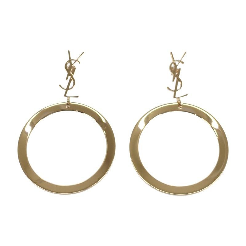 Saint Laurent Pendant Hoop Earrings Metal Gold Cassandra YSL