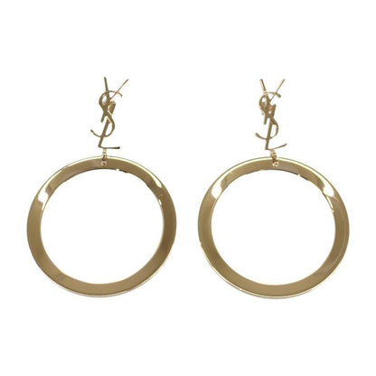 Saint Laurent Pendant Hoop Earrings Metal Gold Cassandra YSL