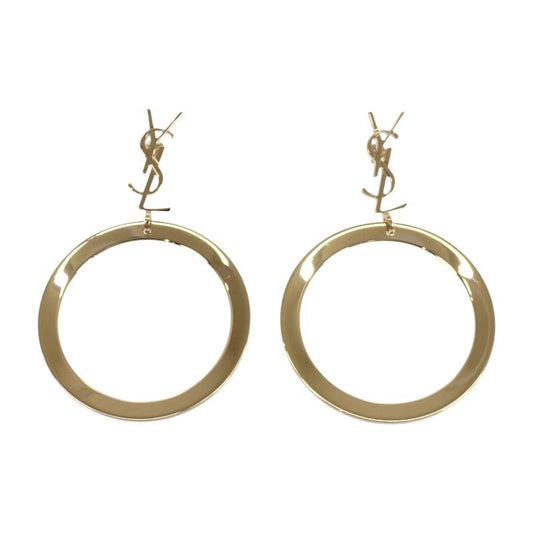 Saint Laurent Pendant Hoop Earrings Metal Gold Cassandra YSL