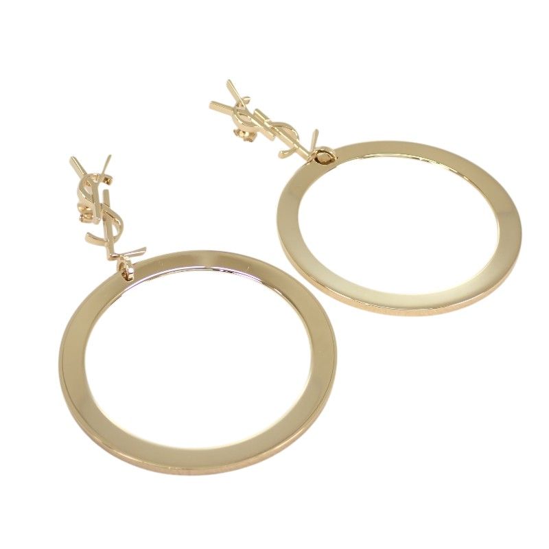 Saint Laurent Pendant Hoop Earrings Metal Gold Cassandra YSL — view 2