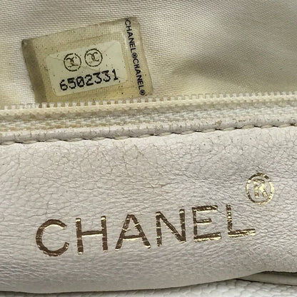 Chanel CC Logo Caviar Leather Wood Handle Hand White Purse — view 9