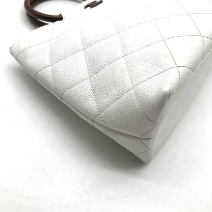 Chanel CC Logo Caviar Leather Wood Handle Hand White Purse — view 5