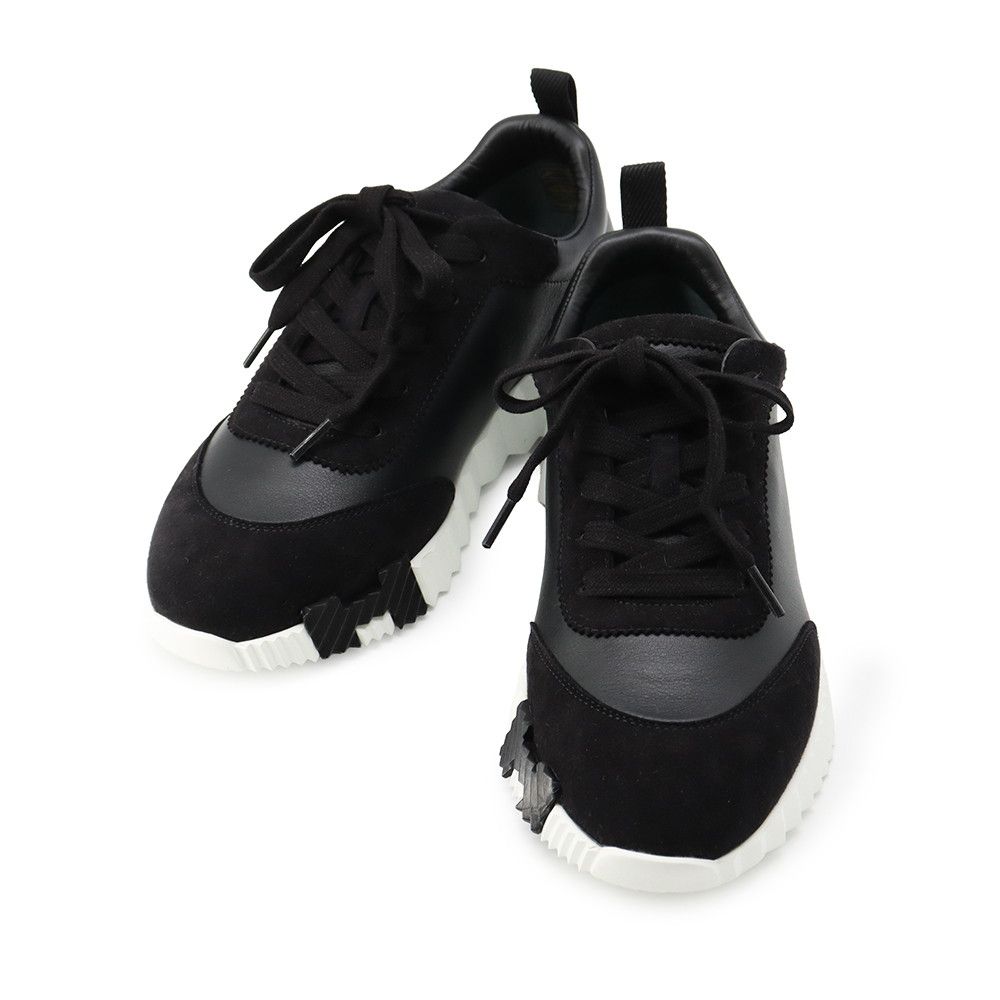 Hermes Sneakers Bouncing Leather Suede 37 Shoes Black White