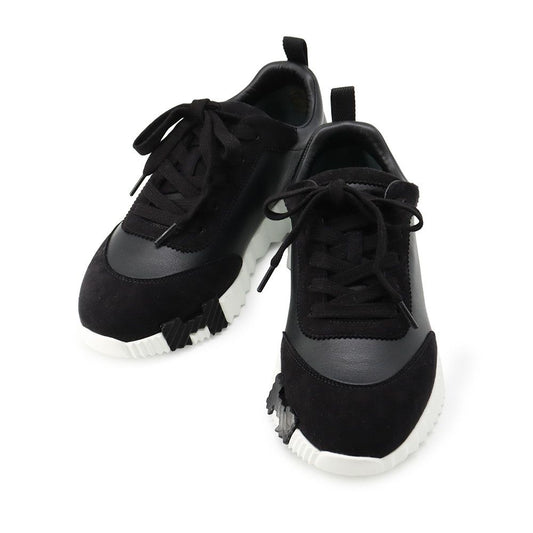 Hermes Sneakers Bouncing Leather Suede 37 Shoes Black White