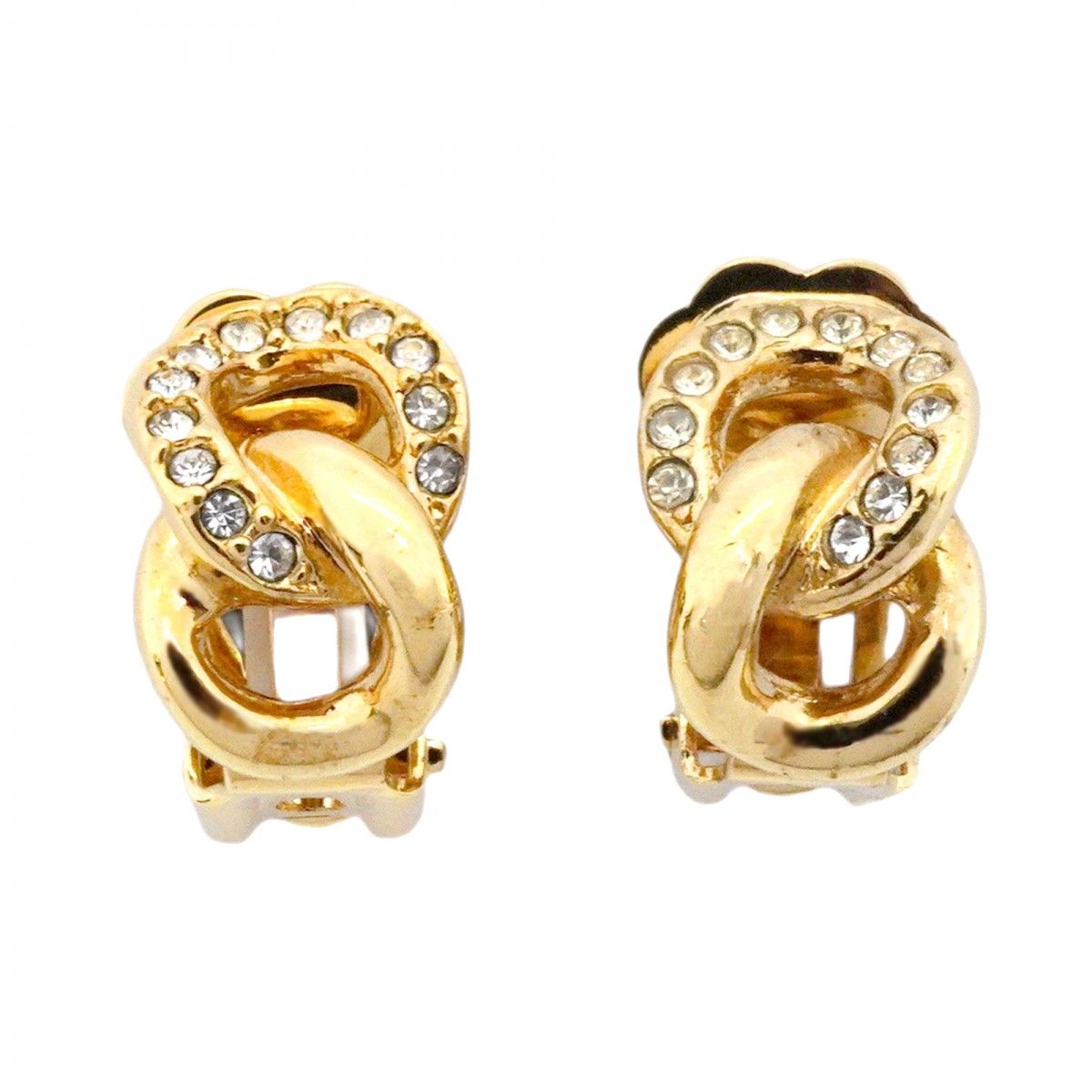 Dior Earrings Gold Plated Rhinestone