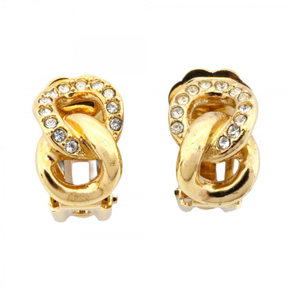 Dior Earrings Gold Plated Rhinestone