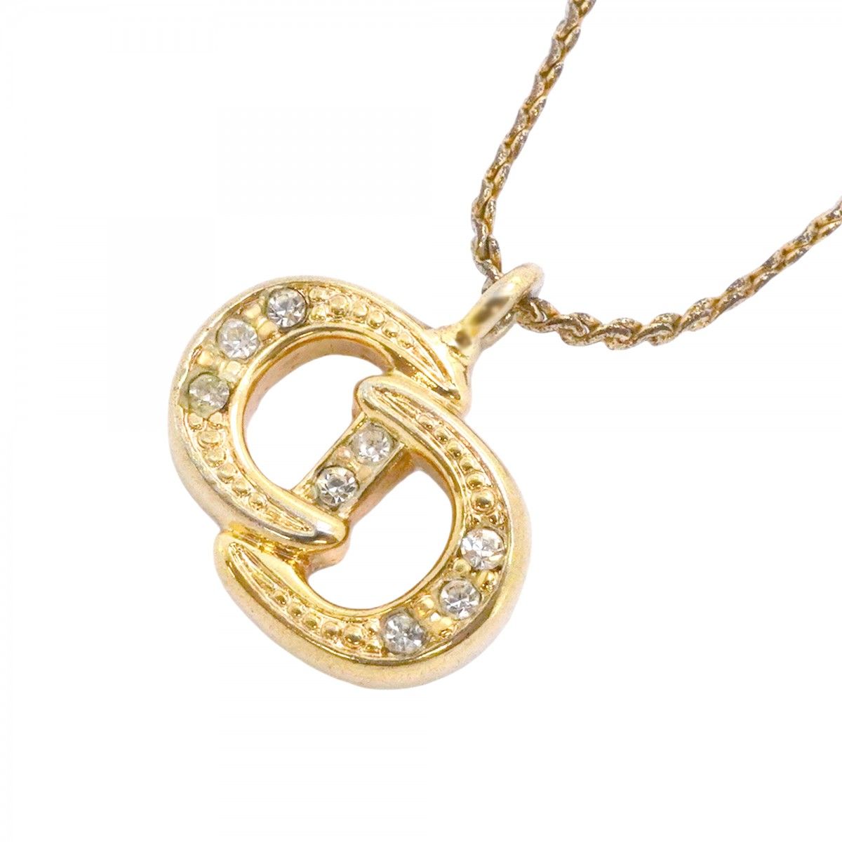 Dior Necklace CD Logo Gold Plated Rhinestone