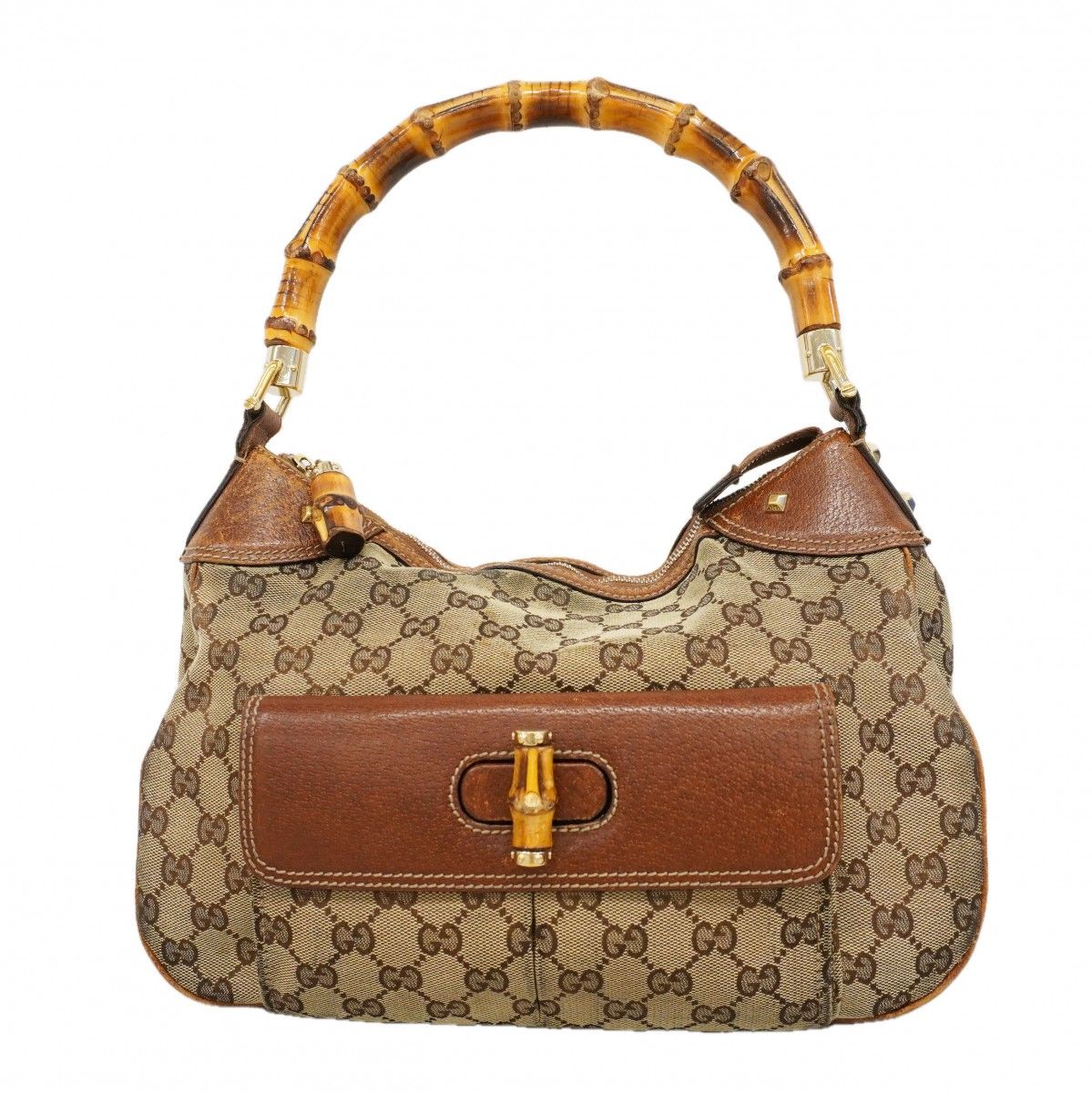 Gucci Handbag GG Canvas Bamboo Brown Gold
