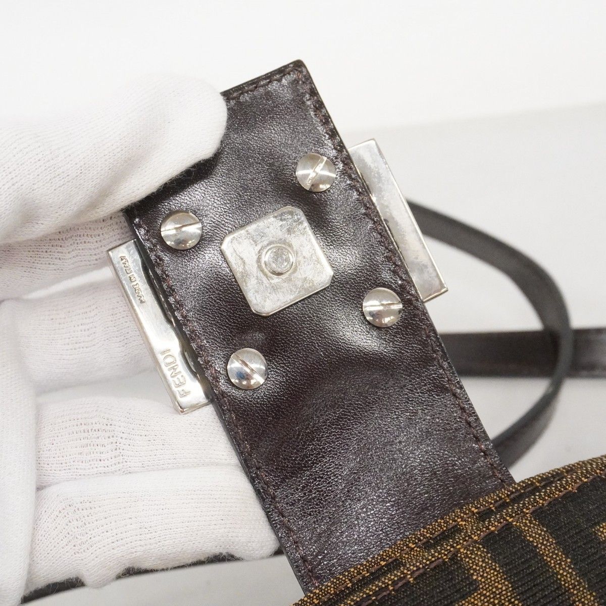 Fendi Shoulder Bag Zucca Nylon Canvas Brown Silver — view 9