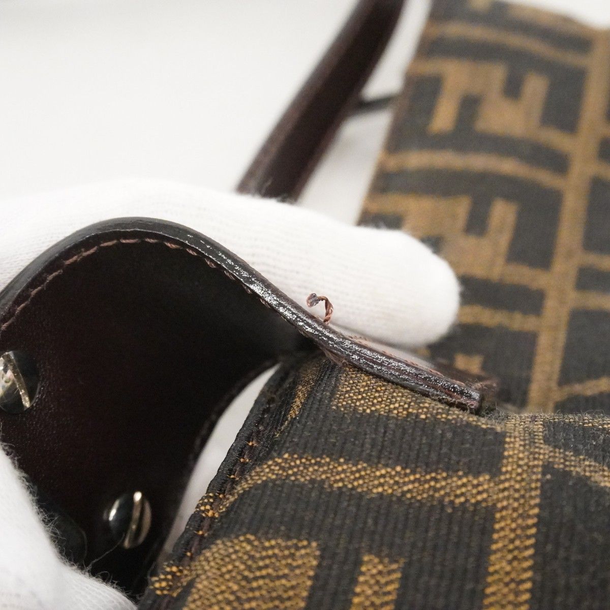 Fendi Shoulder Bag Zucca Nylon Canvas Brown Silver — view 8