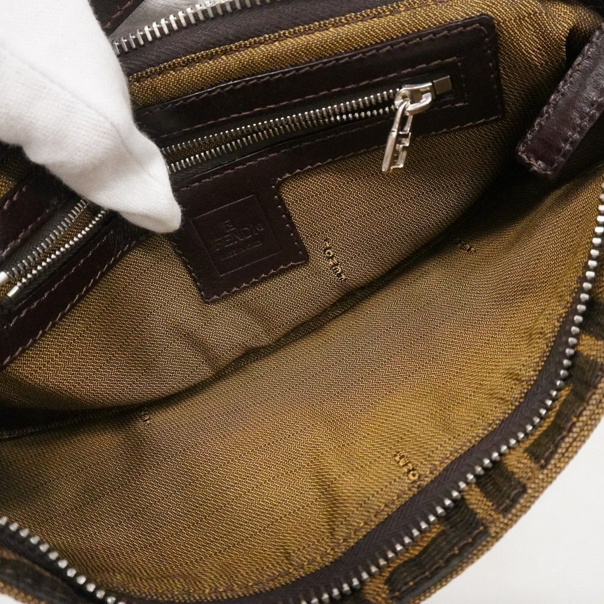 Fendi Shoulder Bag Zucca Nylon Canvas Brown Silver — view 4
