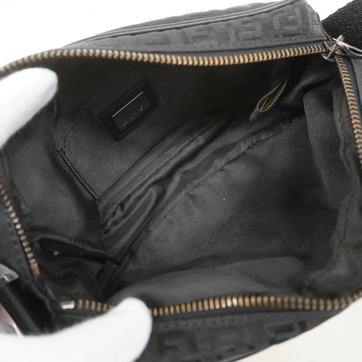 Fendi Shoulder Bag Zucchino Nylon Canvas Black Silver — view 4