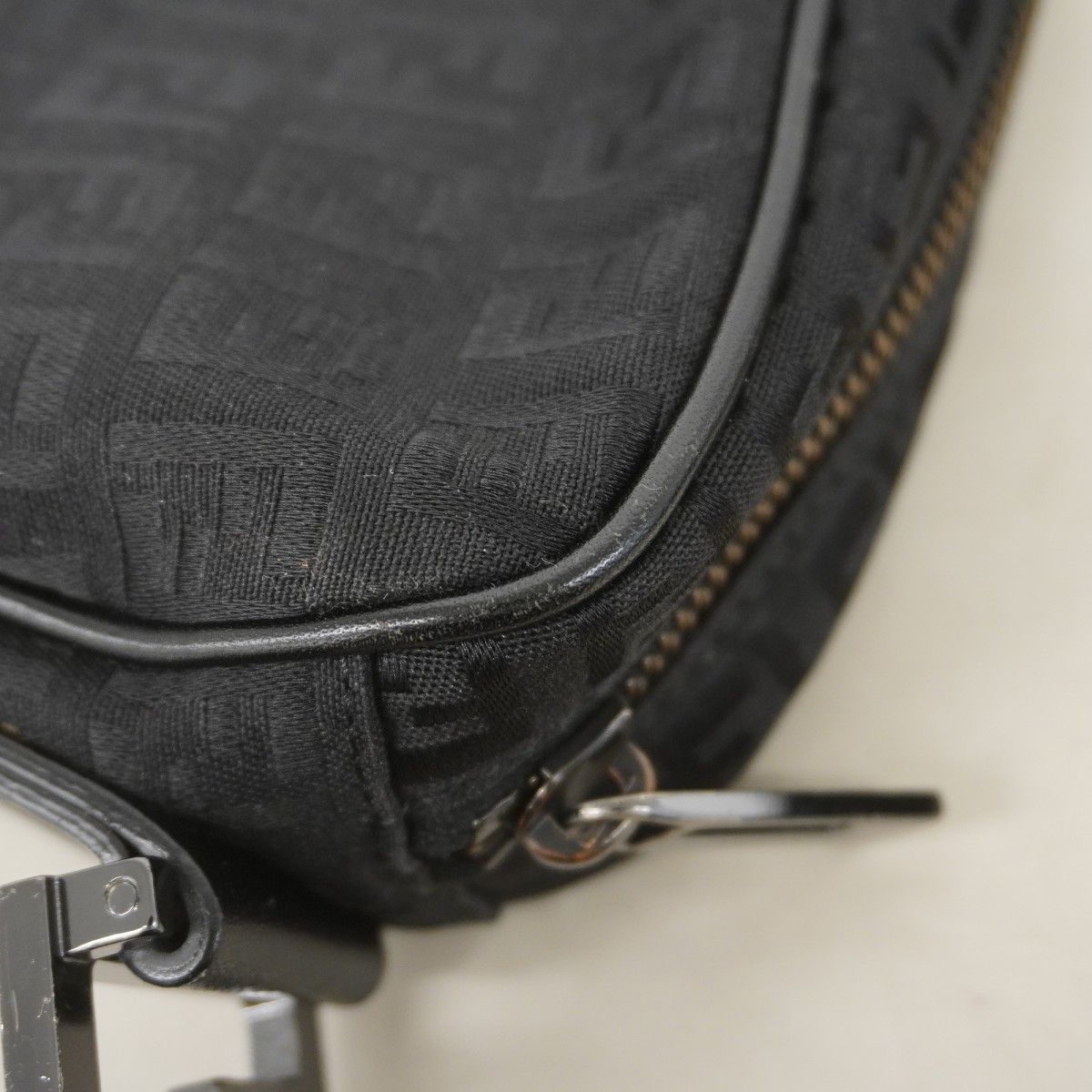 Fendi Shoulder Bag Zucchino Nylon Canvas Black Silver — view 7
