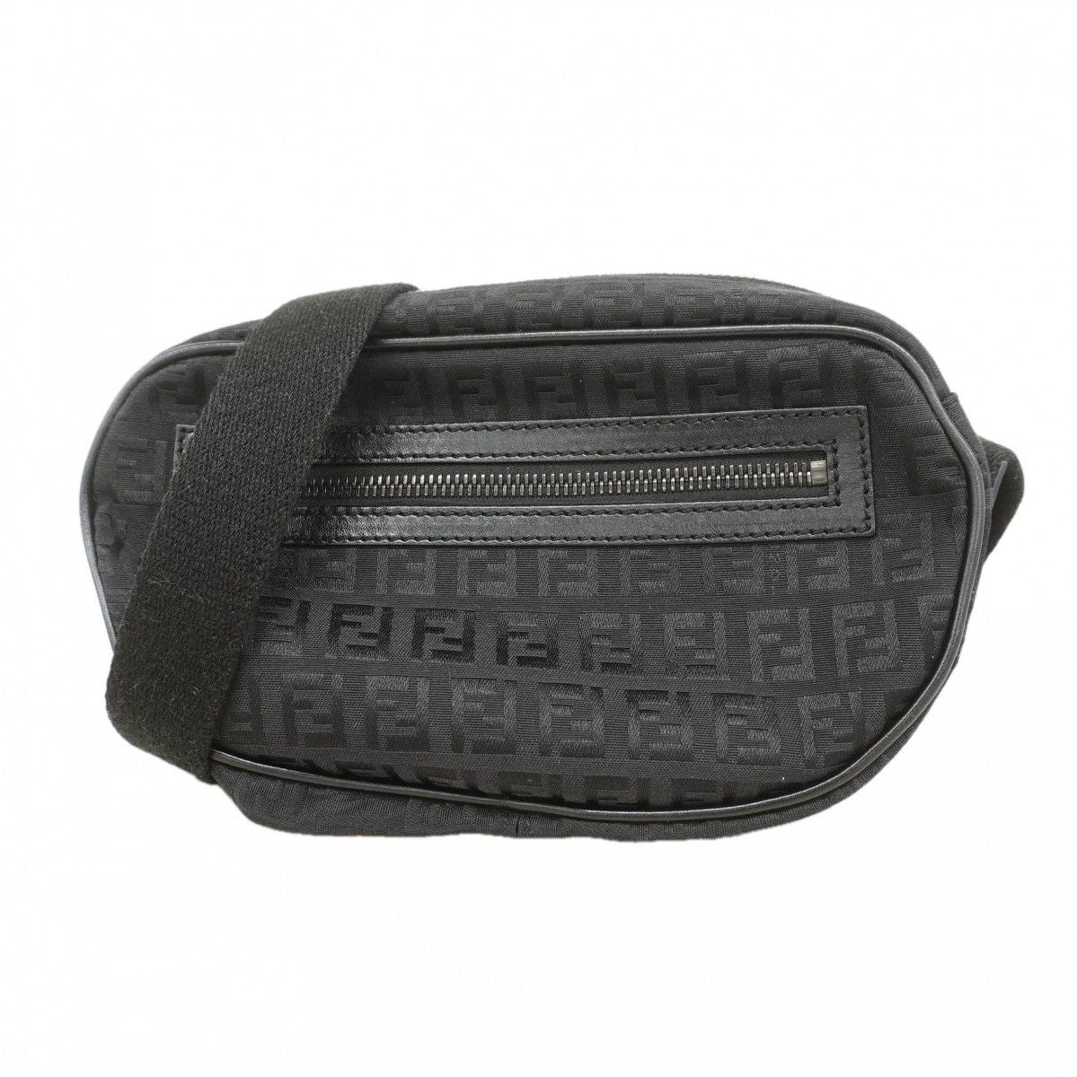 Fendi Shoulder Bag Zucchino Nylon Canvas Black Silver