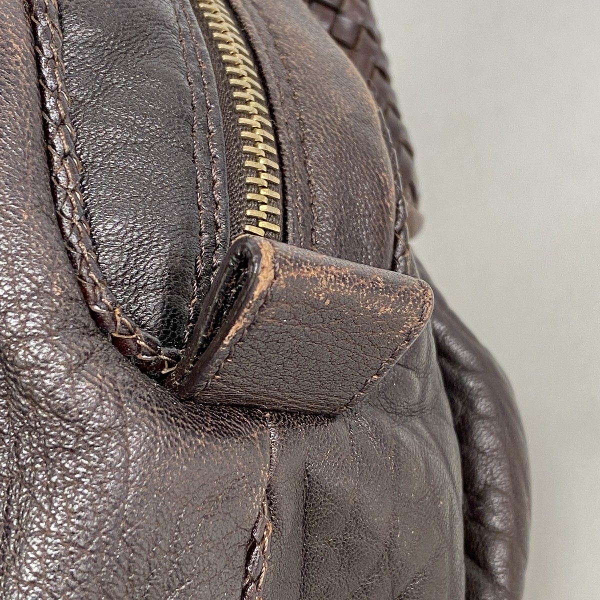 Fendi Handbag Zucca Nylon Canvas Dark Brown Champagne Gold — view 8