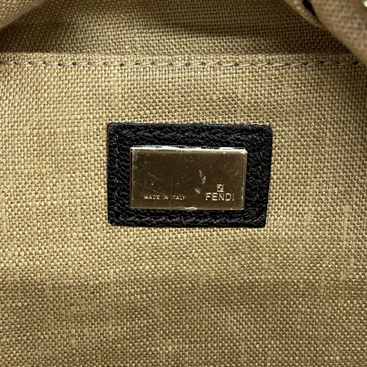 Fendi Handbag Zucca Nylon Canvas Dark Brown Champagne Gold — view 5