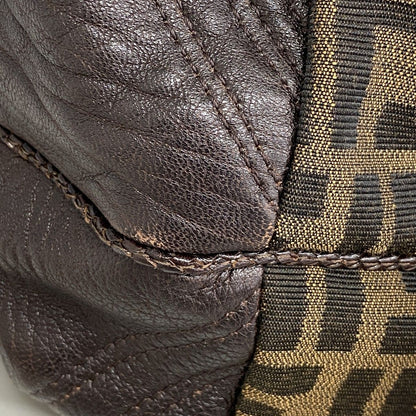 Fendi Handbag Zucca Nylon Canvas Dark Brown Champagne Gold — view 6