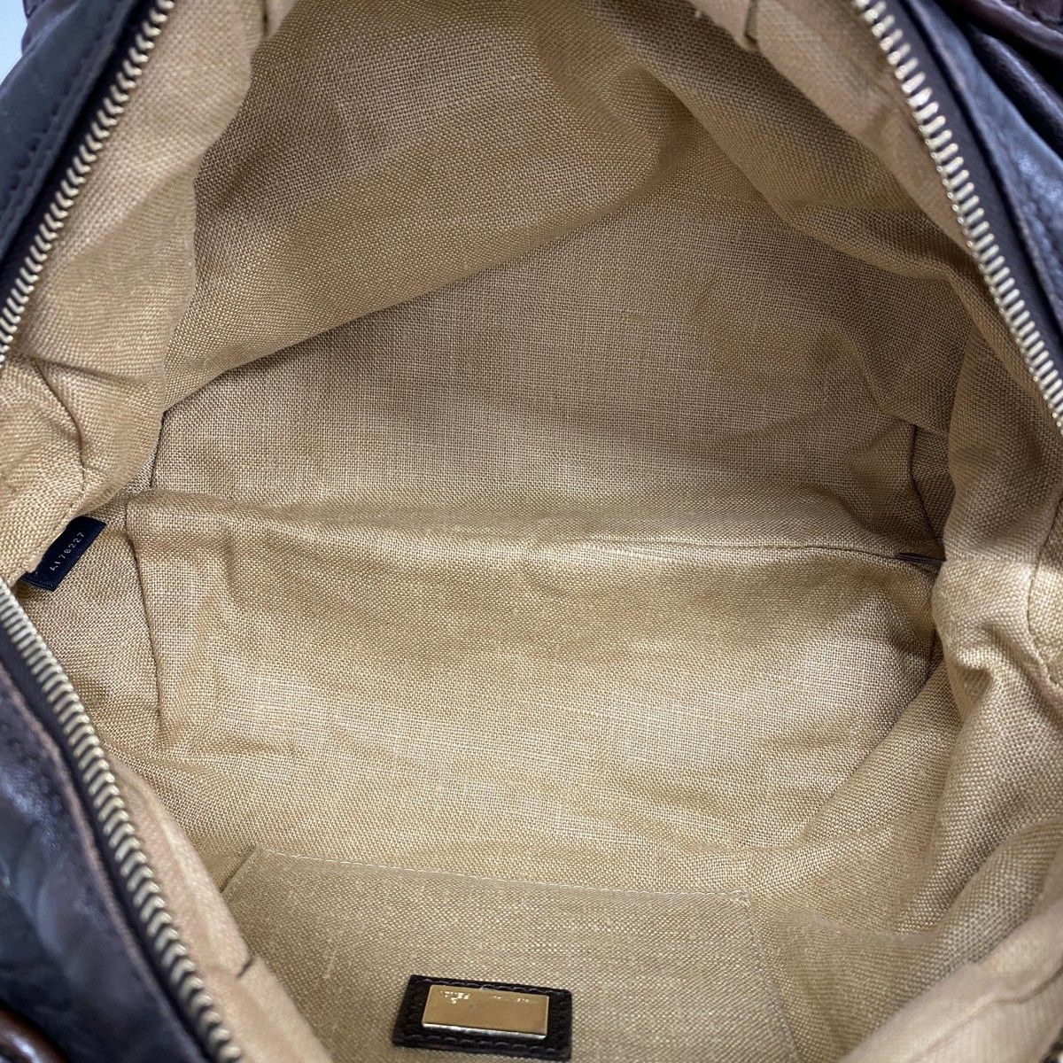Fendi Handbag Zucca Nylon Canvas Dark Brown Champagne Gold — view 4