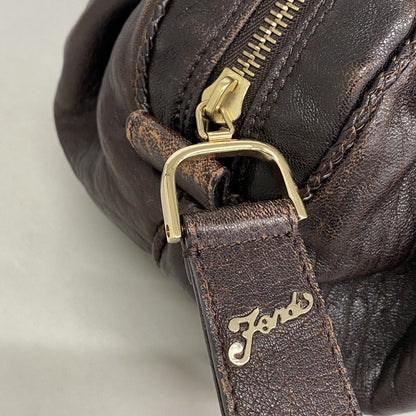 Fendi Handbag Zucca Nylon Canvas Dark Brown Champagne Gold — view 9