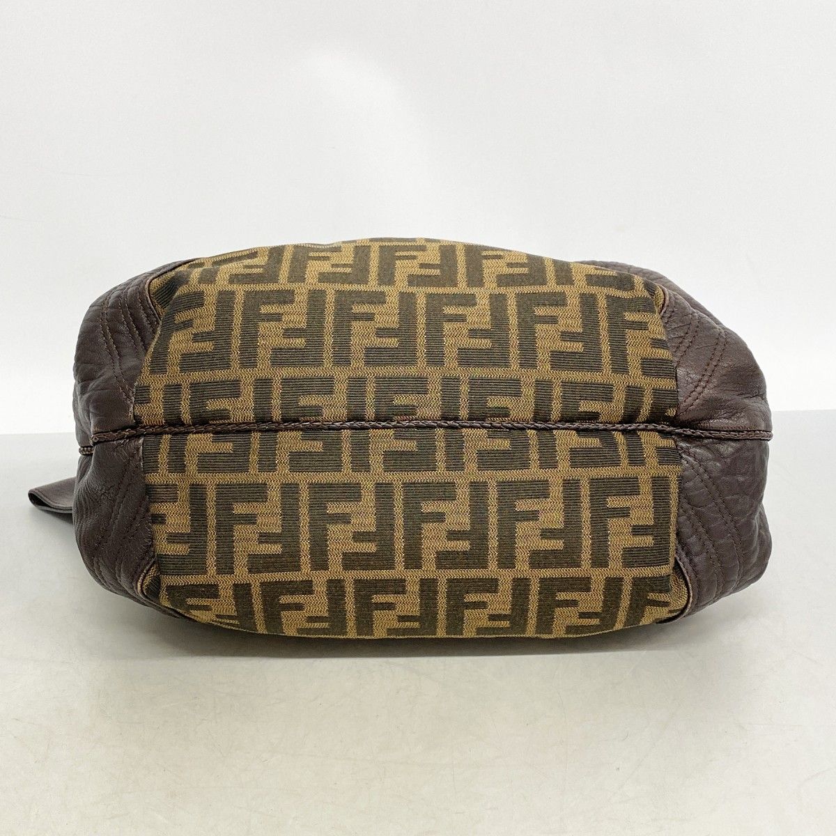 Fendi Handbag Zucca Nylon Canvas Dark Brown Champagne Gold — view 3