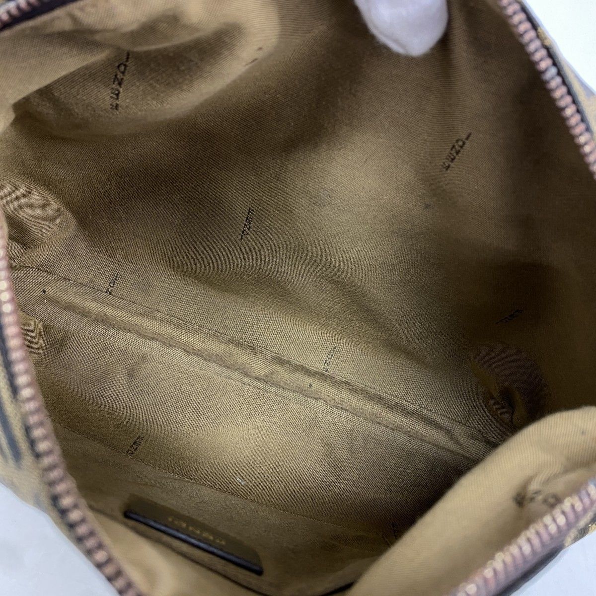 Fendi Shoulder Bag Zucca Nylon Canvas Brown Khaki Champagne Gold — view 4