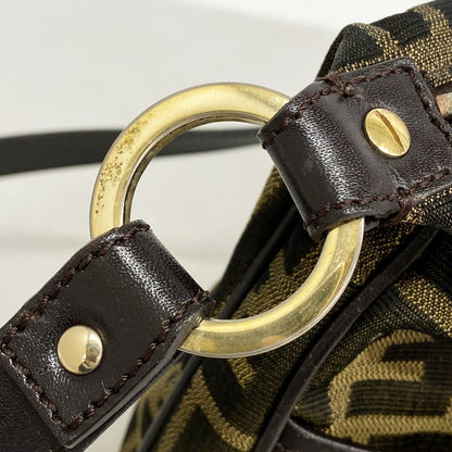 Fendi Shoulder Bag Zucca Nylon Canvas Brown Khaki Champagne Gold — view 9