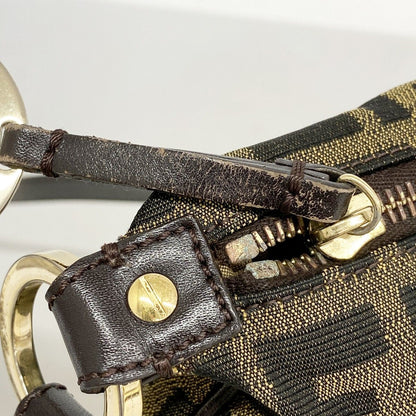 Fendi Shoulder Bag Zucca Nylon Canvas Brown Khaki Champagne Gold — view 7