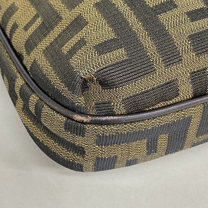 Fendi Shoulder Bag Zucca Nylon Canvas Brown Khaki Champagne Gold — view 6